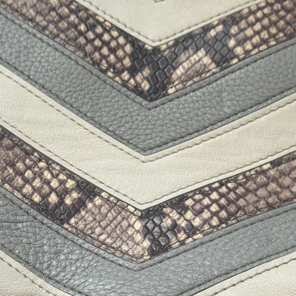 Michael Kors Gray & Cream Chevron snake print Shoulder Bag gold chain strap - Picture 15 of 16